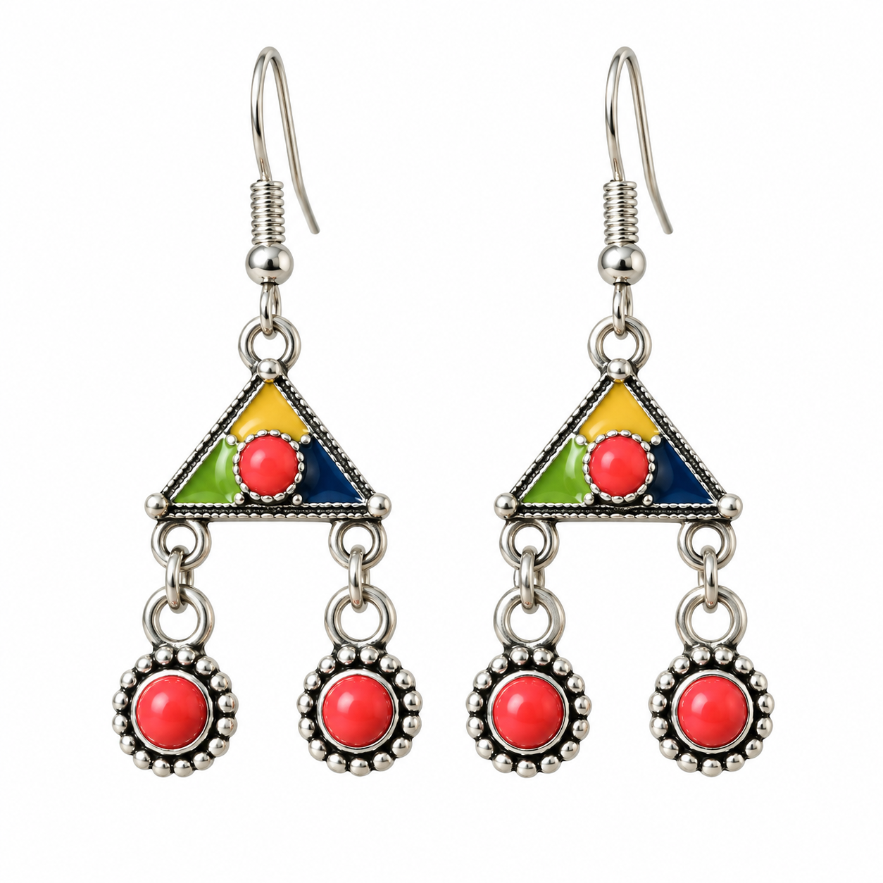 Amazigh Kabyle Berbères Traditional Dangling Earrings with Colorful Details