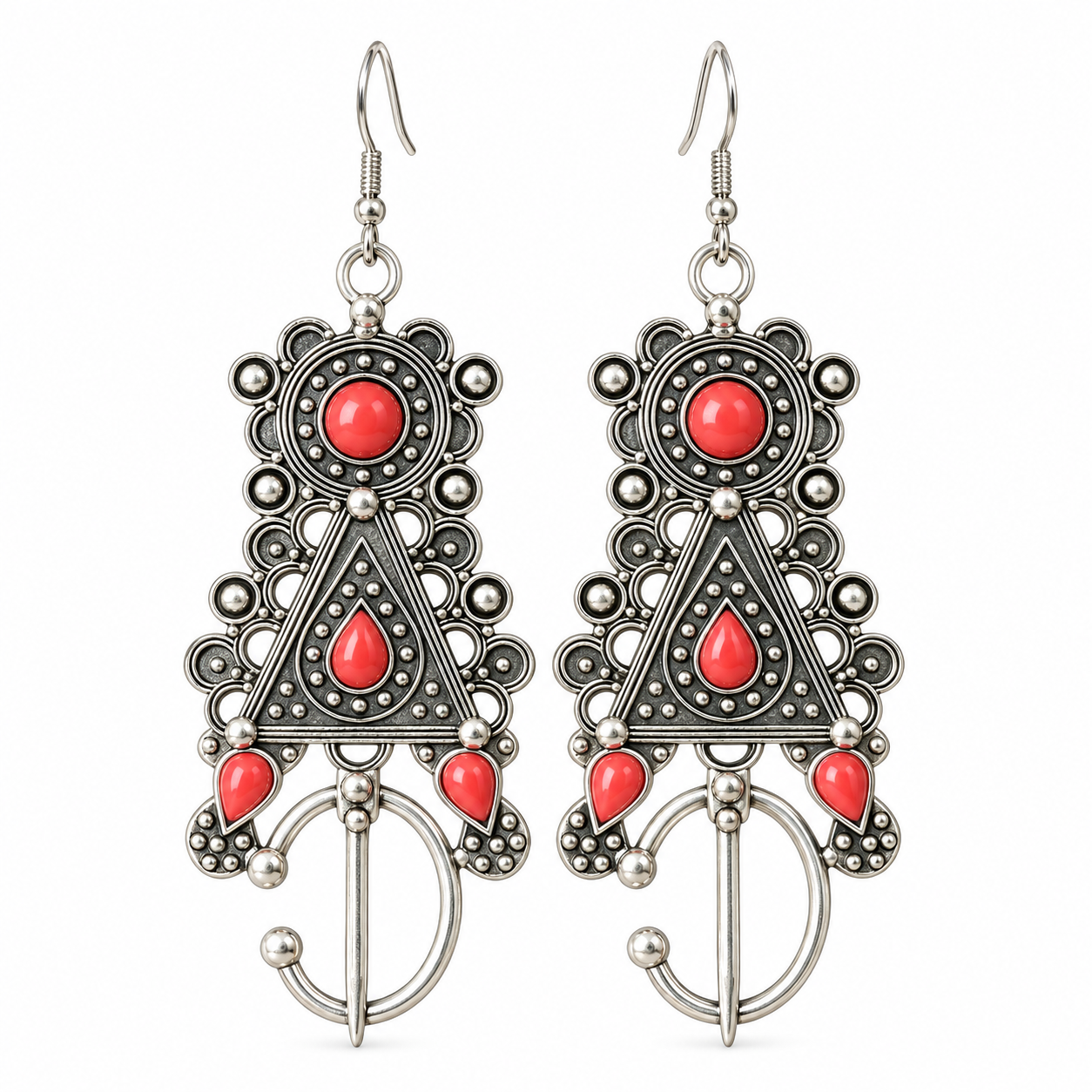 Amazigh Kabyle Fibule Forme Earrings with Berber Motifs