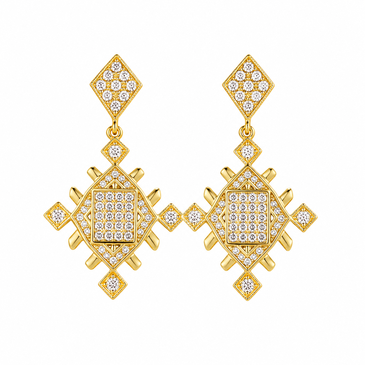 Amazigh Lion’s Paw Geometric Drop Earrings with Gold Vermeil Finish