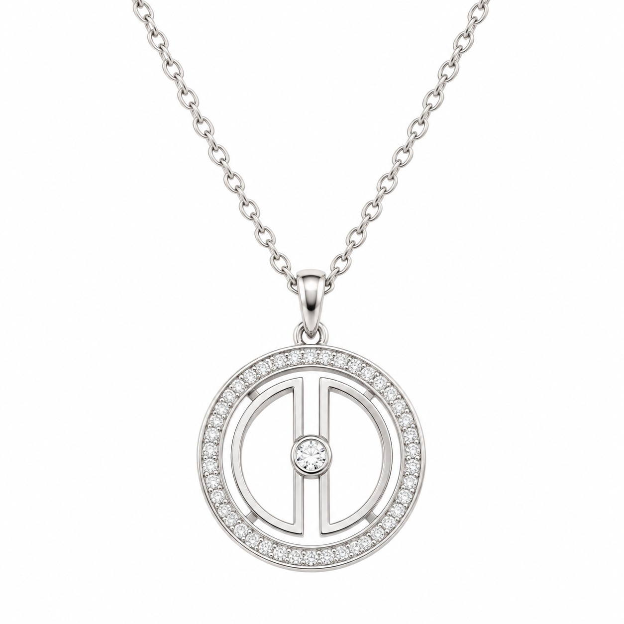 Amazigh Moon Necklace with Berber Symbol Pendant and Zirconia Accent
