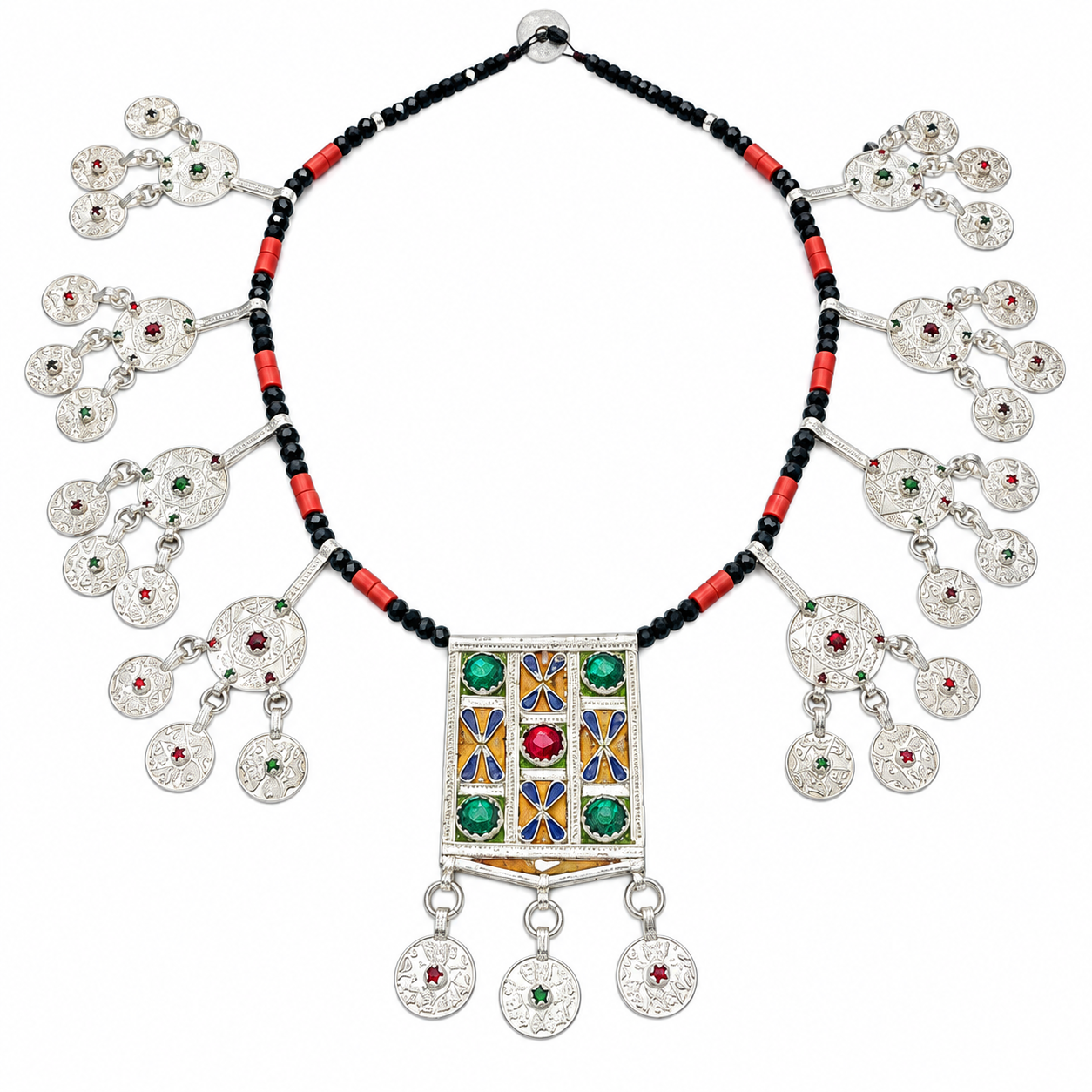 Amazigh Princess of the Atlas Coral and Black Agate Necklace