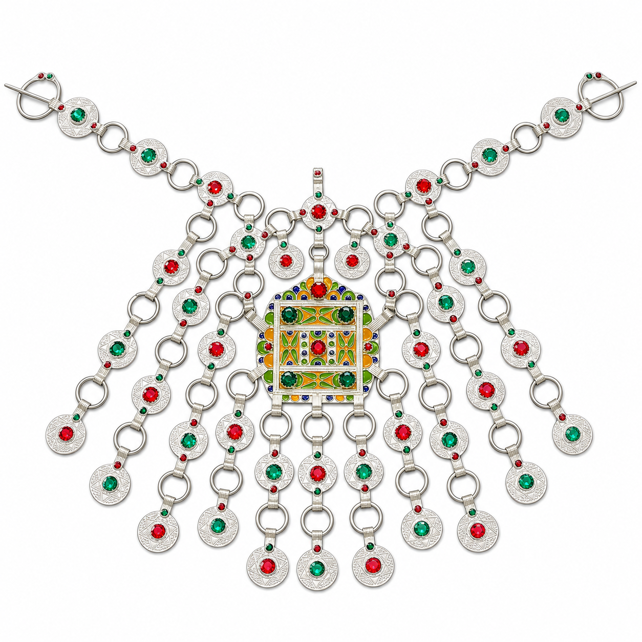 Amazigh Silver Tribal Necklace with Engraved Heritage Jewelry Design