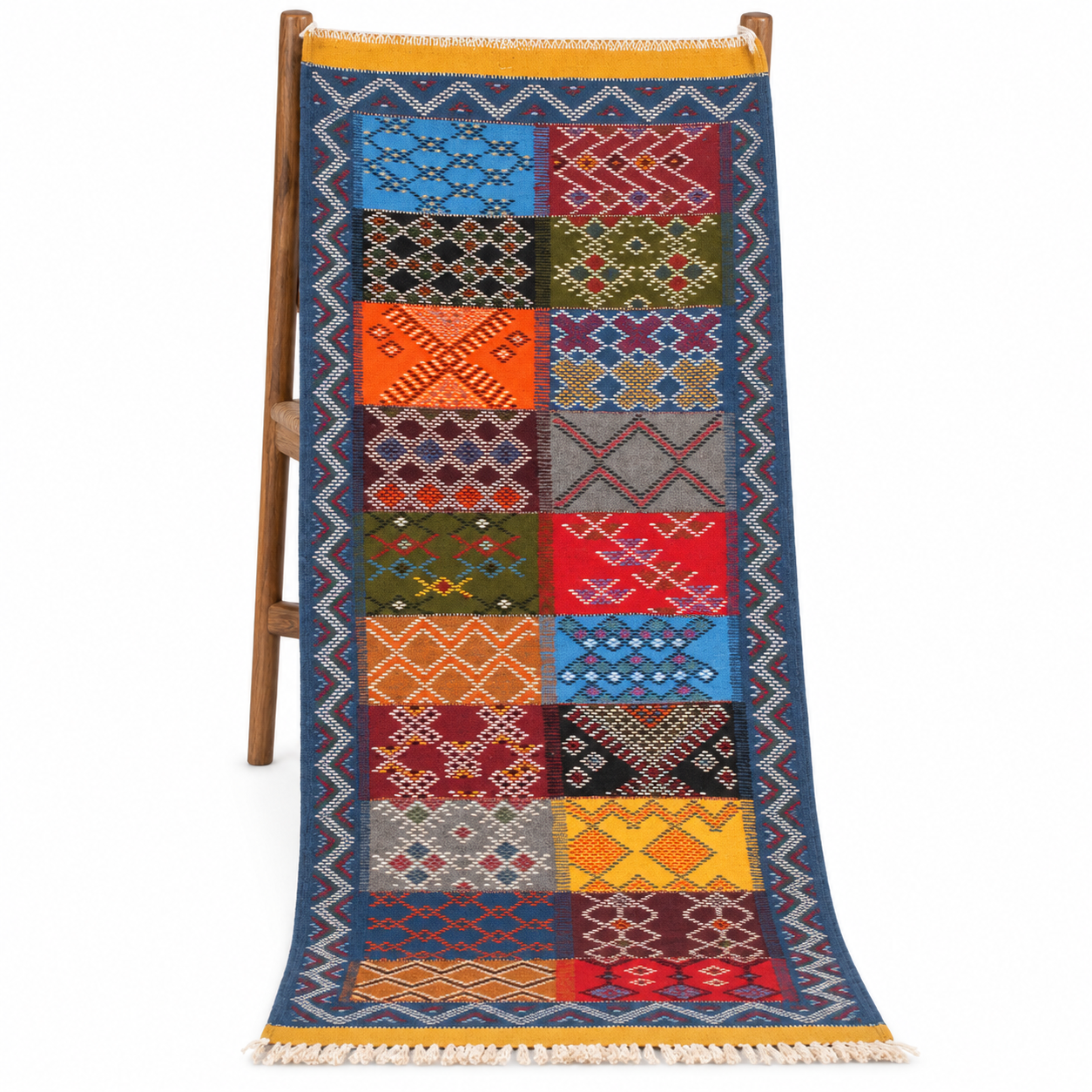 Amazigh Tirra Handwoven Panel Border Motifs Colorful Rug