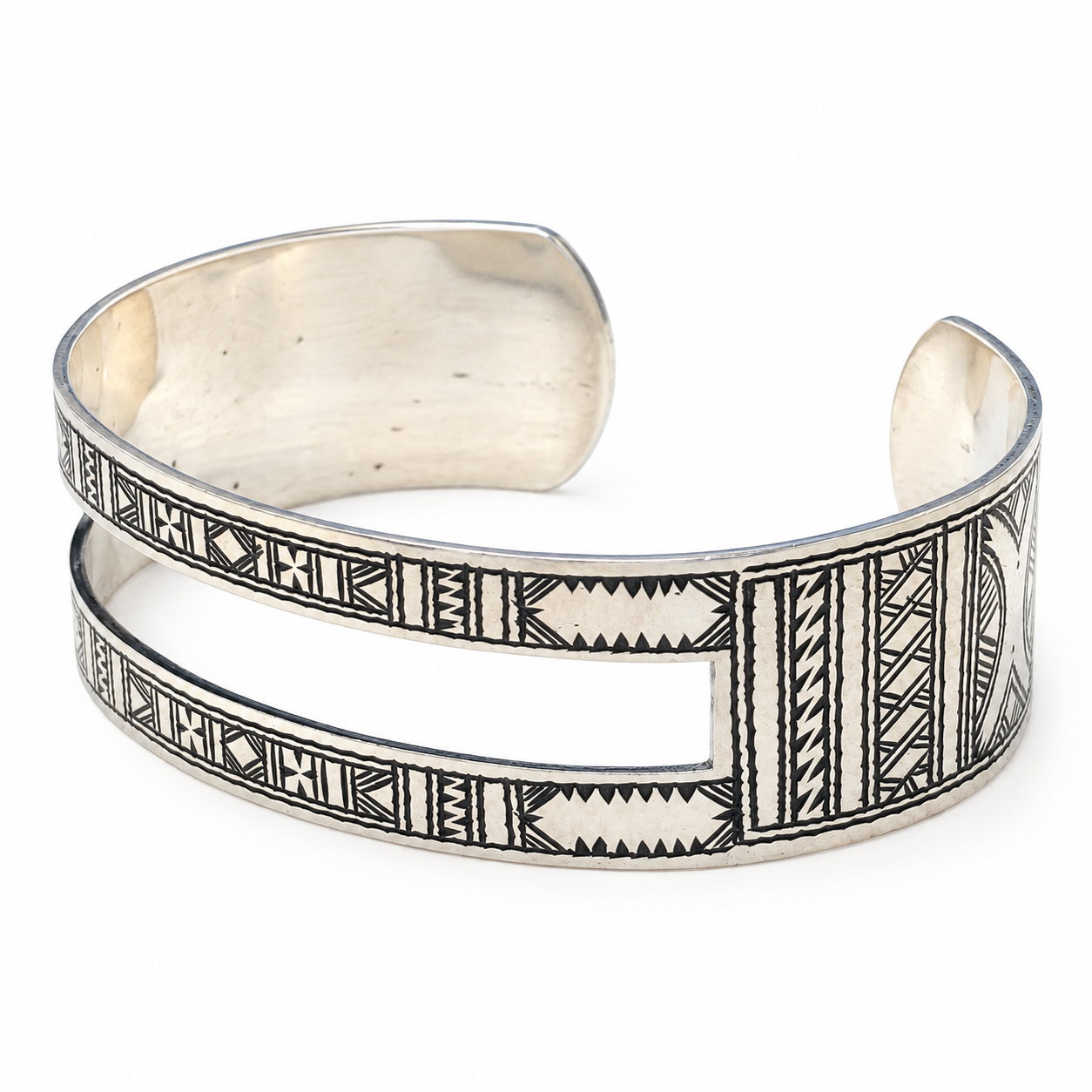 Amazigh Tuareg Berber Gravé Silver Bracelet Adjustable Cuff Maroc