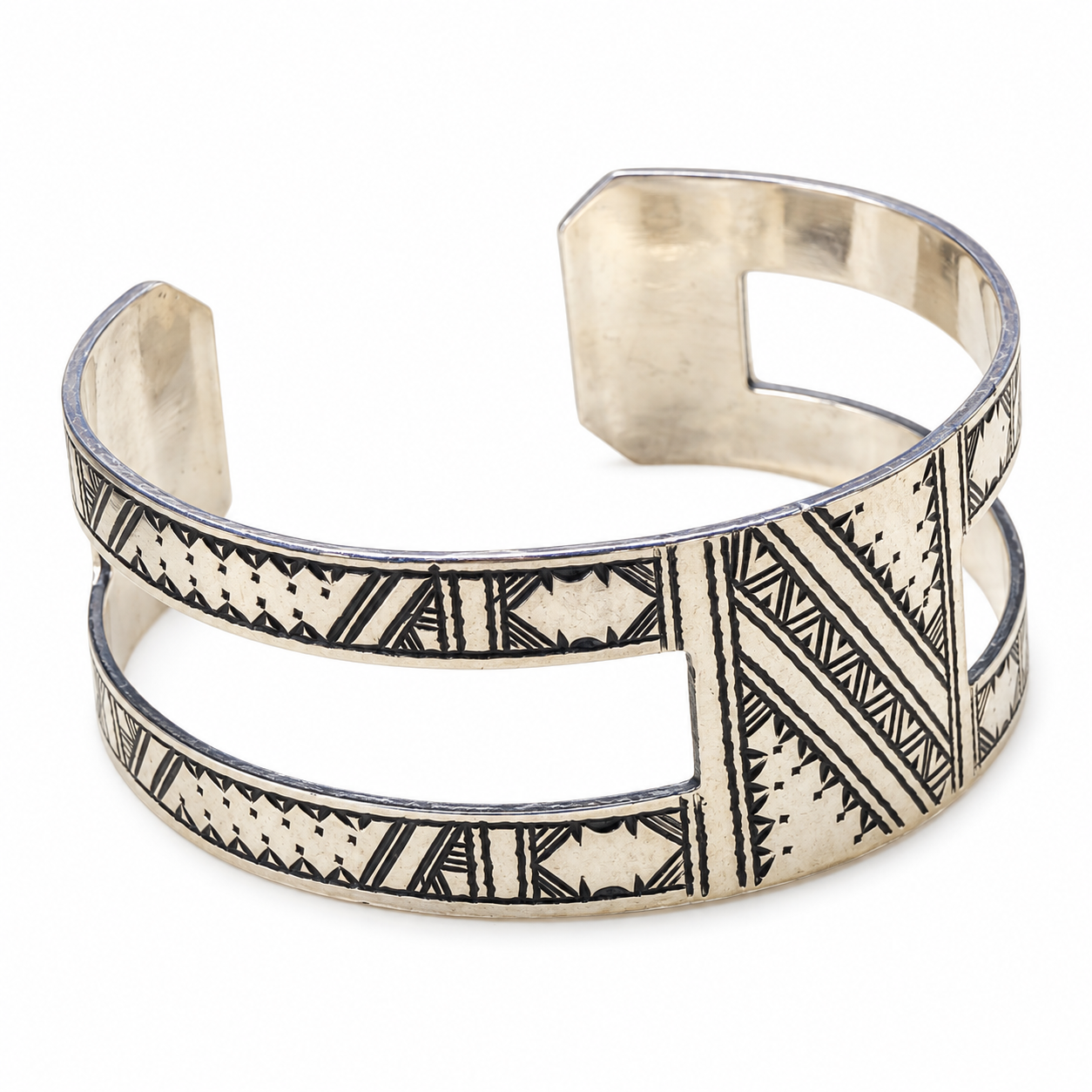Amazigh Tuareg Berber Gravé Silver Bracelet Adjustable Cuff Maroc