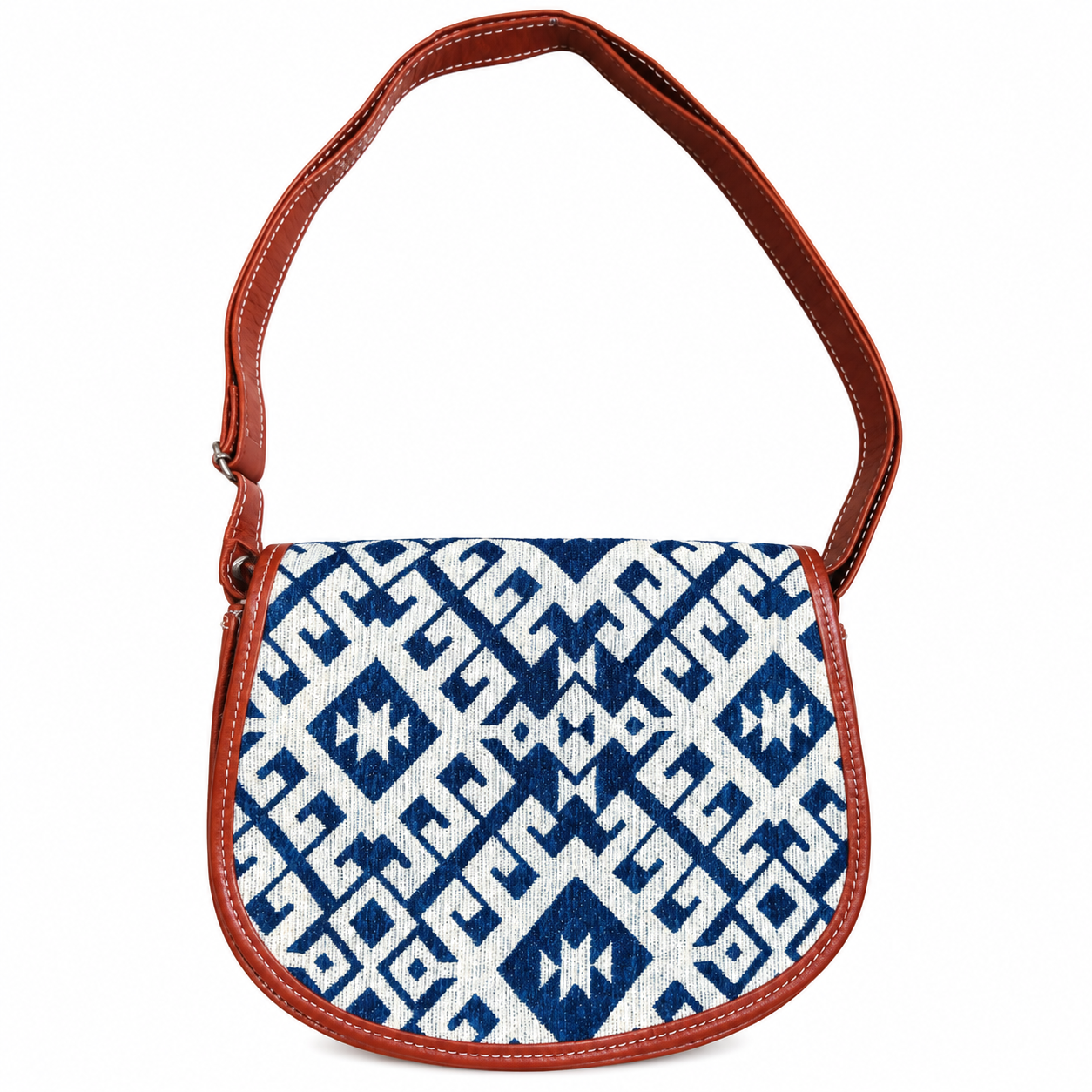 Amazigh Tunisia Brown Leather Handbag with Traditional Motifs Bag