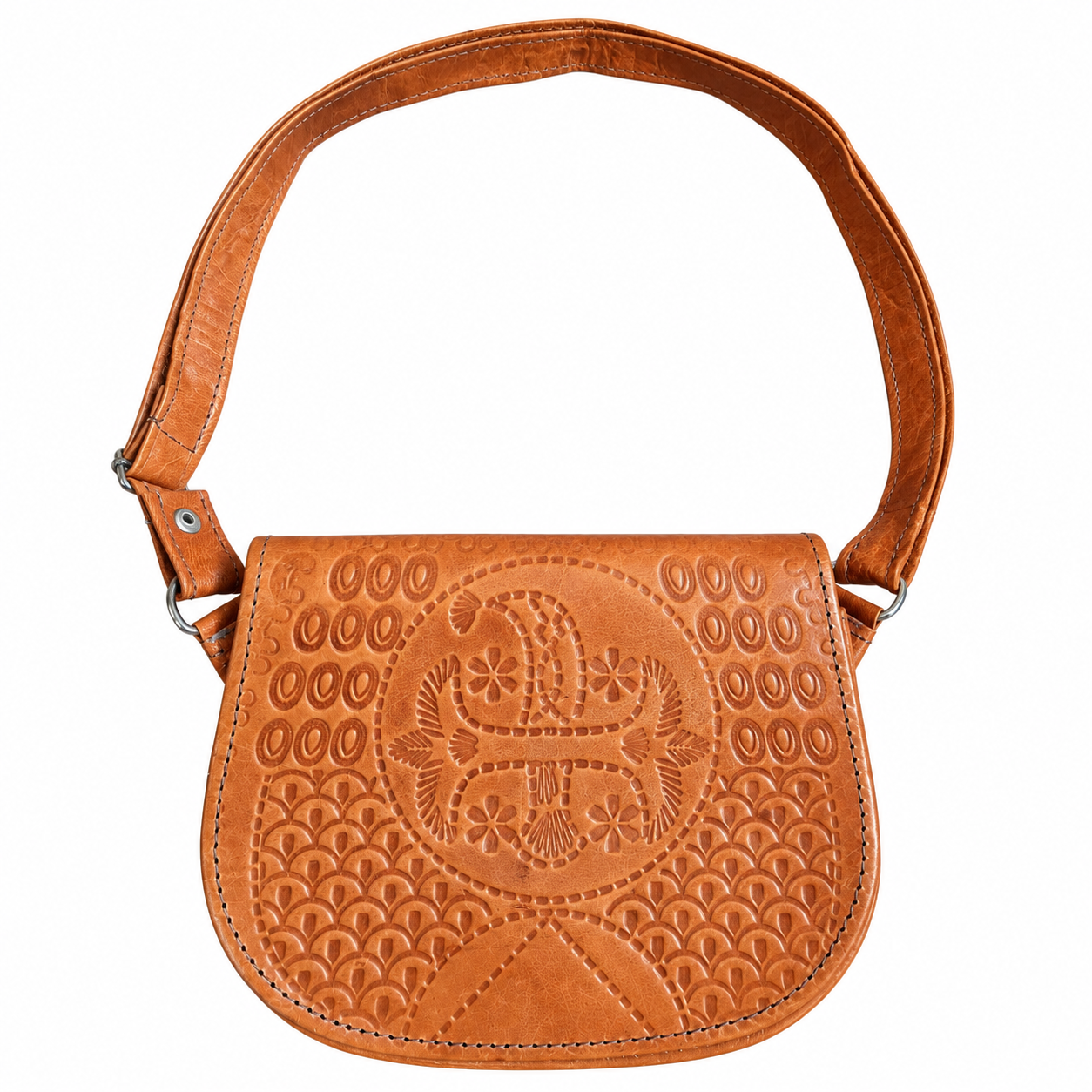 Amazigh Tunisia Leather Handbag with Traditional Motifs Shoulder Bag