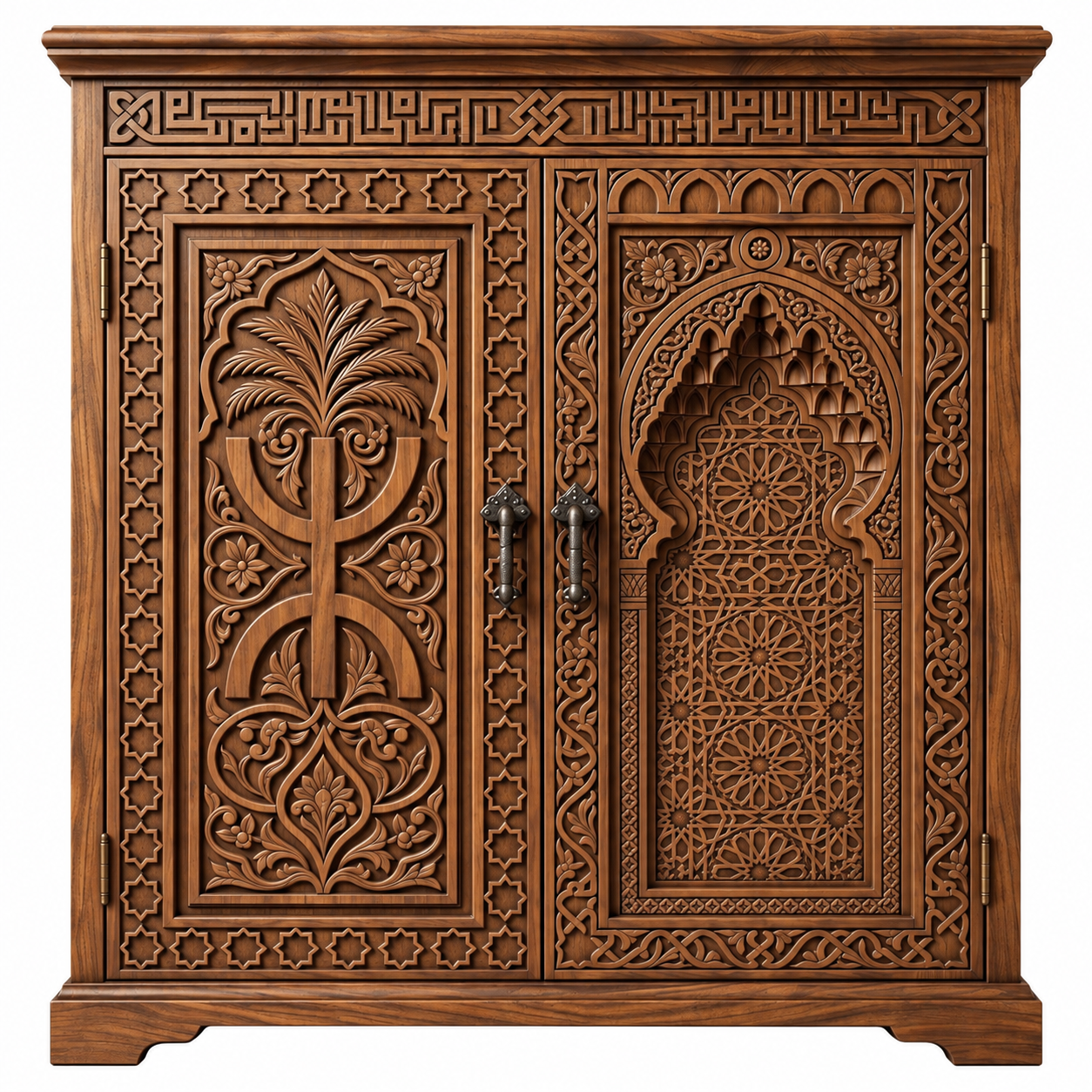 Amazigh Yaz Symbol Berber Hand-Carved Wooden Cabinet Book