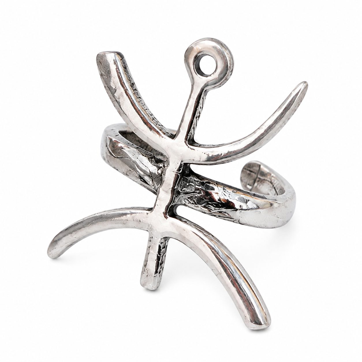 Amazigh Yaz Symbol Ring in Silver Plated Brass Tribal Design