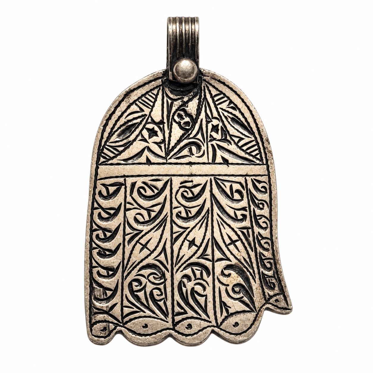 Ancienne Amazigh Berber Tifinagh Hamsa Khamssa Silver Necklace