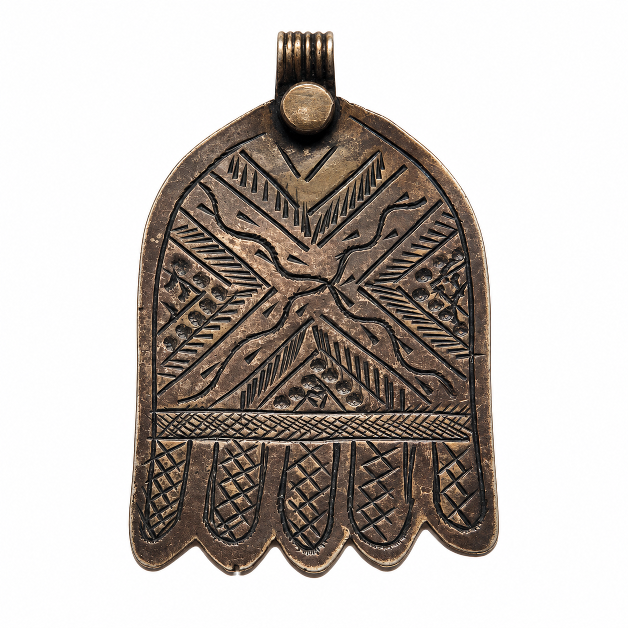 Antique Amazigh Berber Hamsa Khamssa Silver Necklace with Tifinagh Style