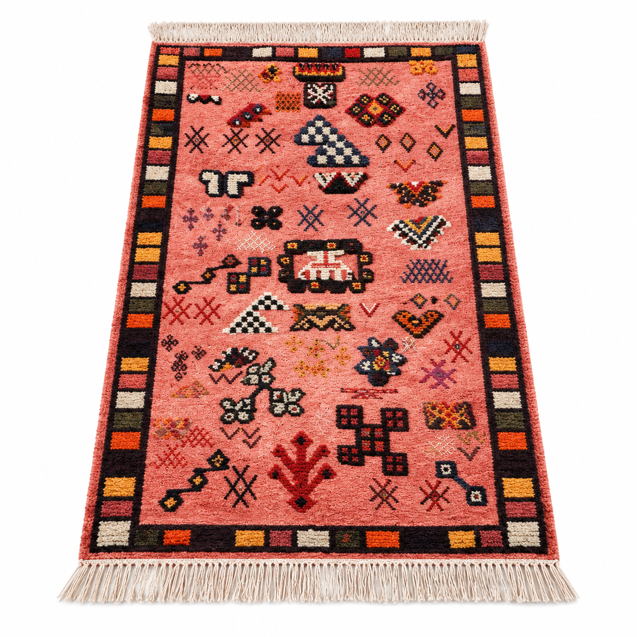 Authentic Berber Amazigh Boujad Pink Wool Rug Handmade Area Rug