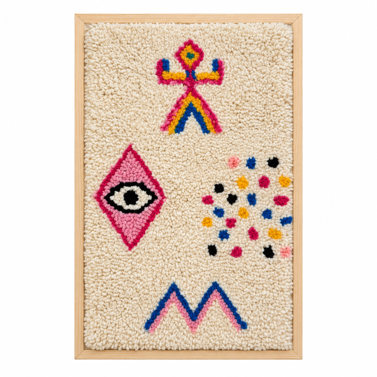 Berber Amazigh Knotted Wool Tapestry Protective Eye Symbol Wall Art