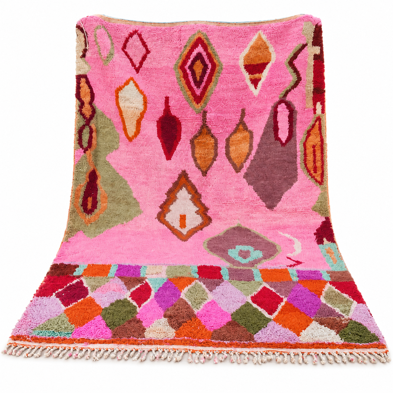 Colorful Berber Azilal Wool Rug with Geometric Handmade Design