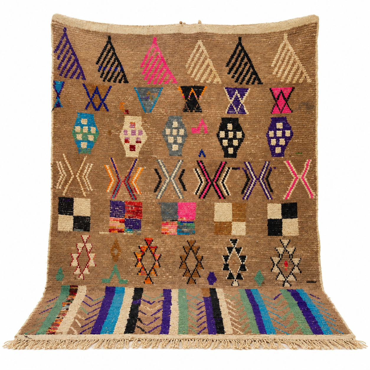 Hand-Knotted Azilal Berber Wool Rug with Tribal Symbol Sampler