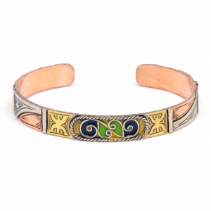 Handmade Amazigh Berber Kabyle Enamel Brass Gold Tone Adjustable Bracelet