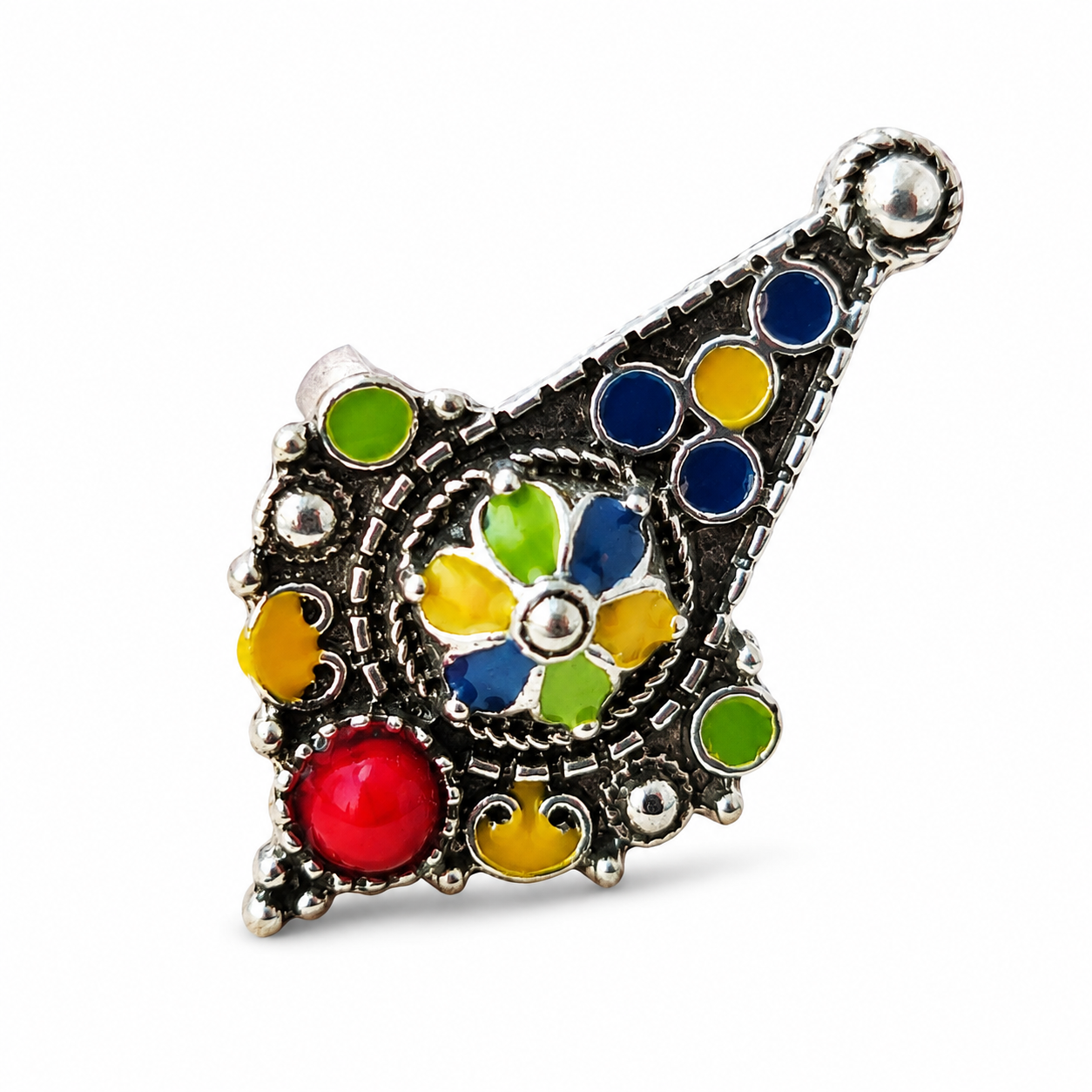 Kabyle Amazigh Berber Traditional Ring with Colorful Enamel