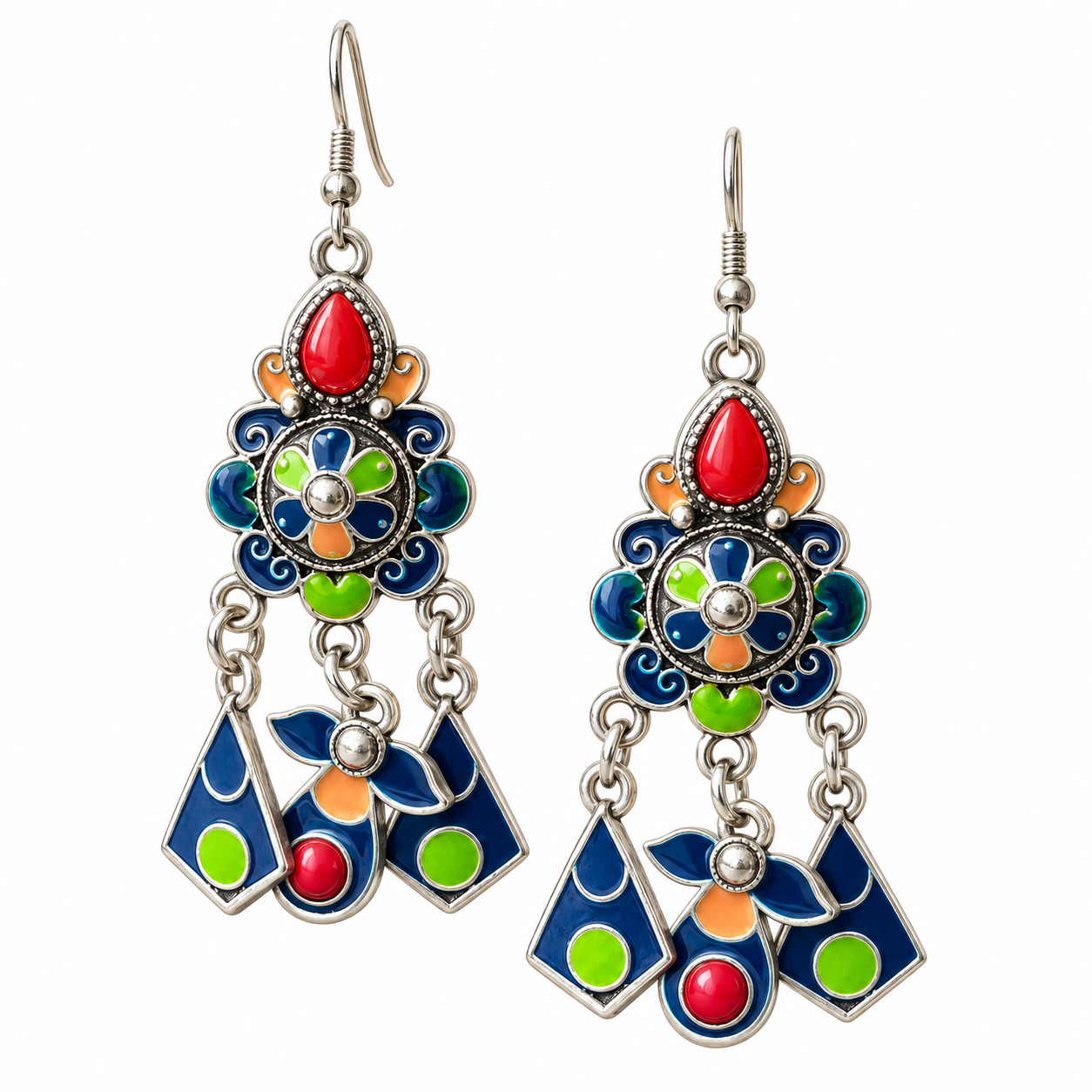 Kabyle Amazigh Berbères Earrings with Colorful Hanging Traditional Design