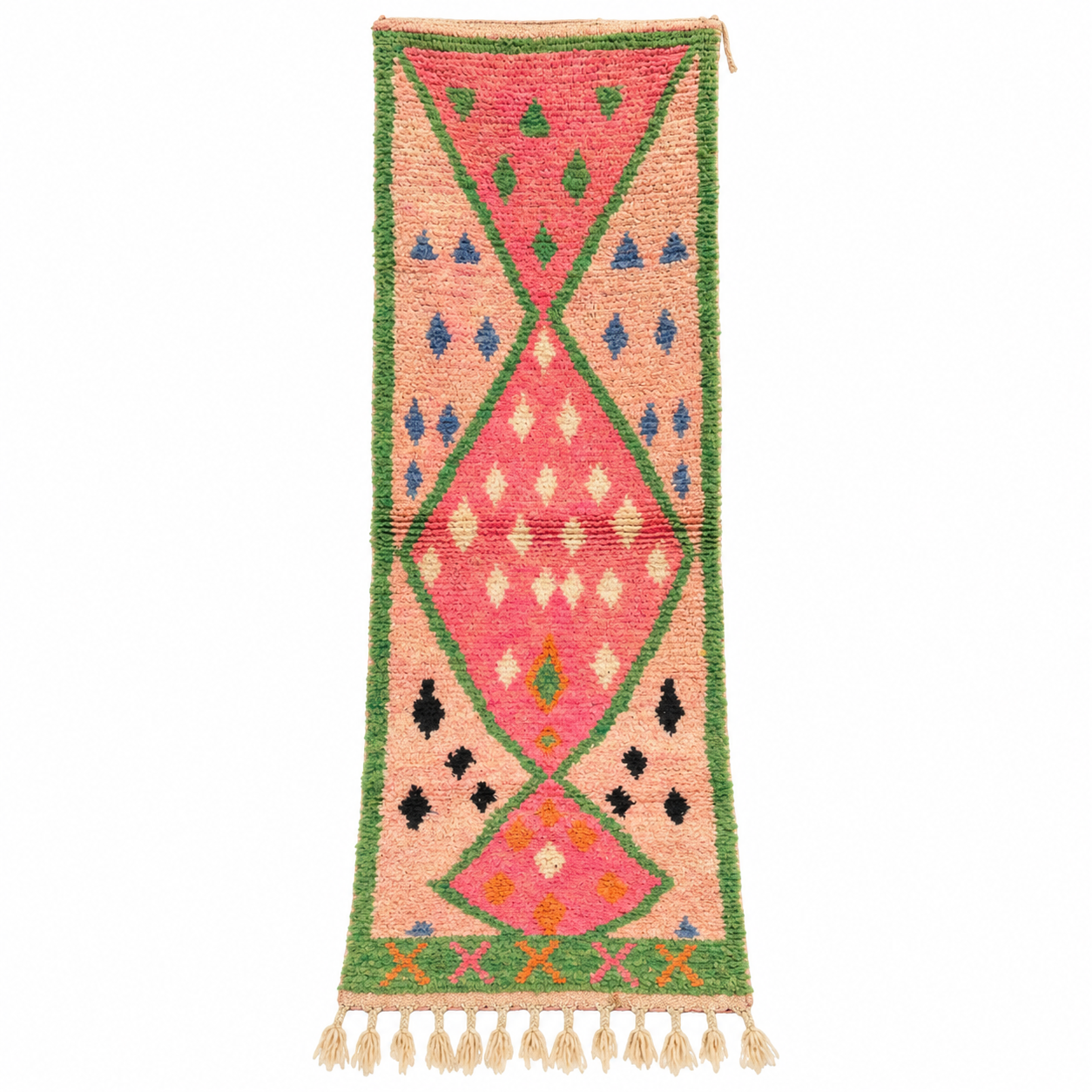 Pink Amazigh Berber Handmade Wool Runner Rug Vintage Carpet