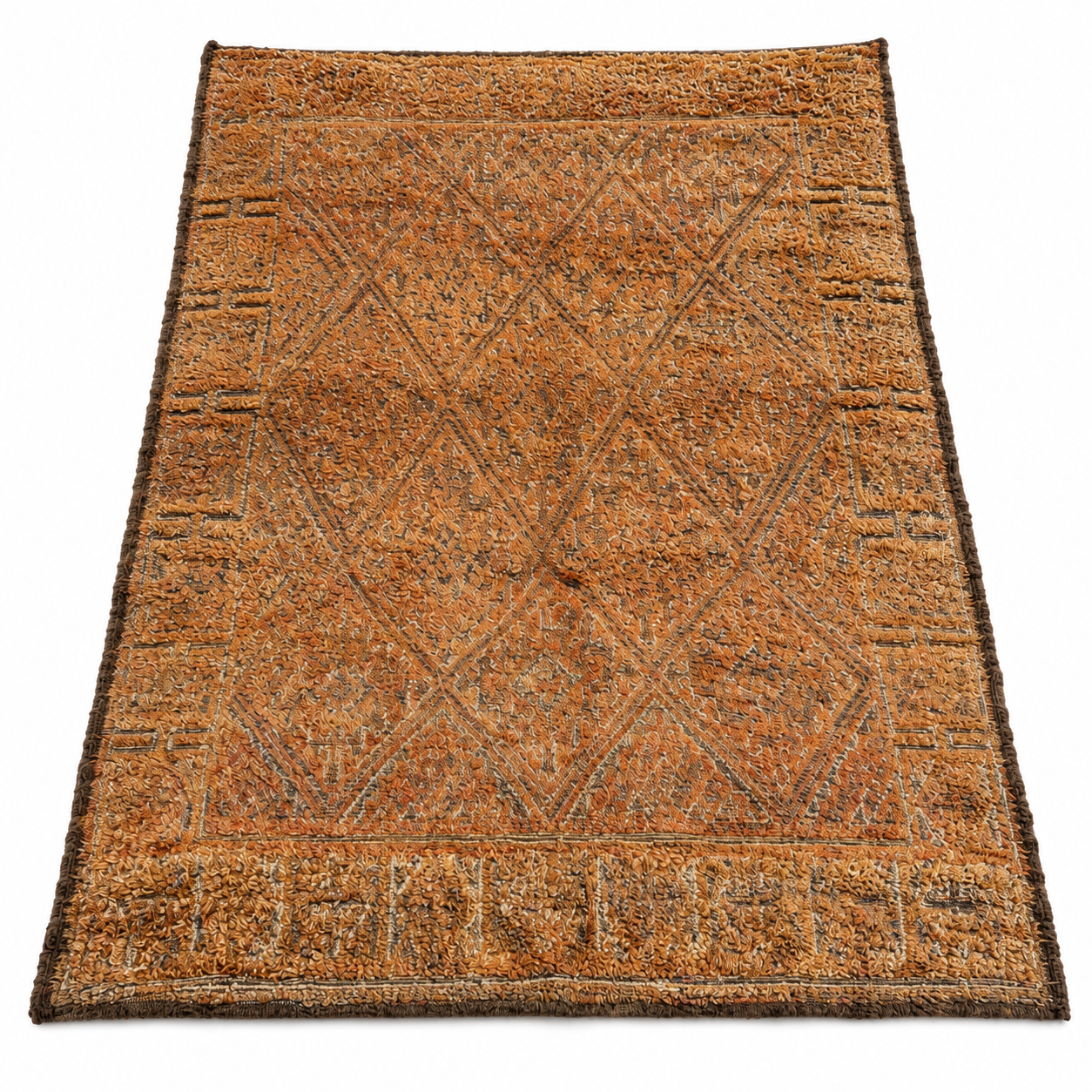 Vintage Beni Mguild Berber Amazigh High-Pile Wool Rug Living Room