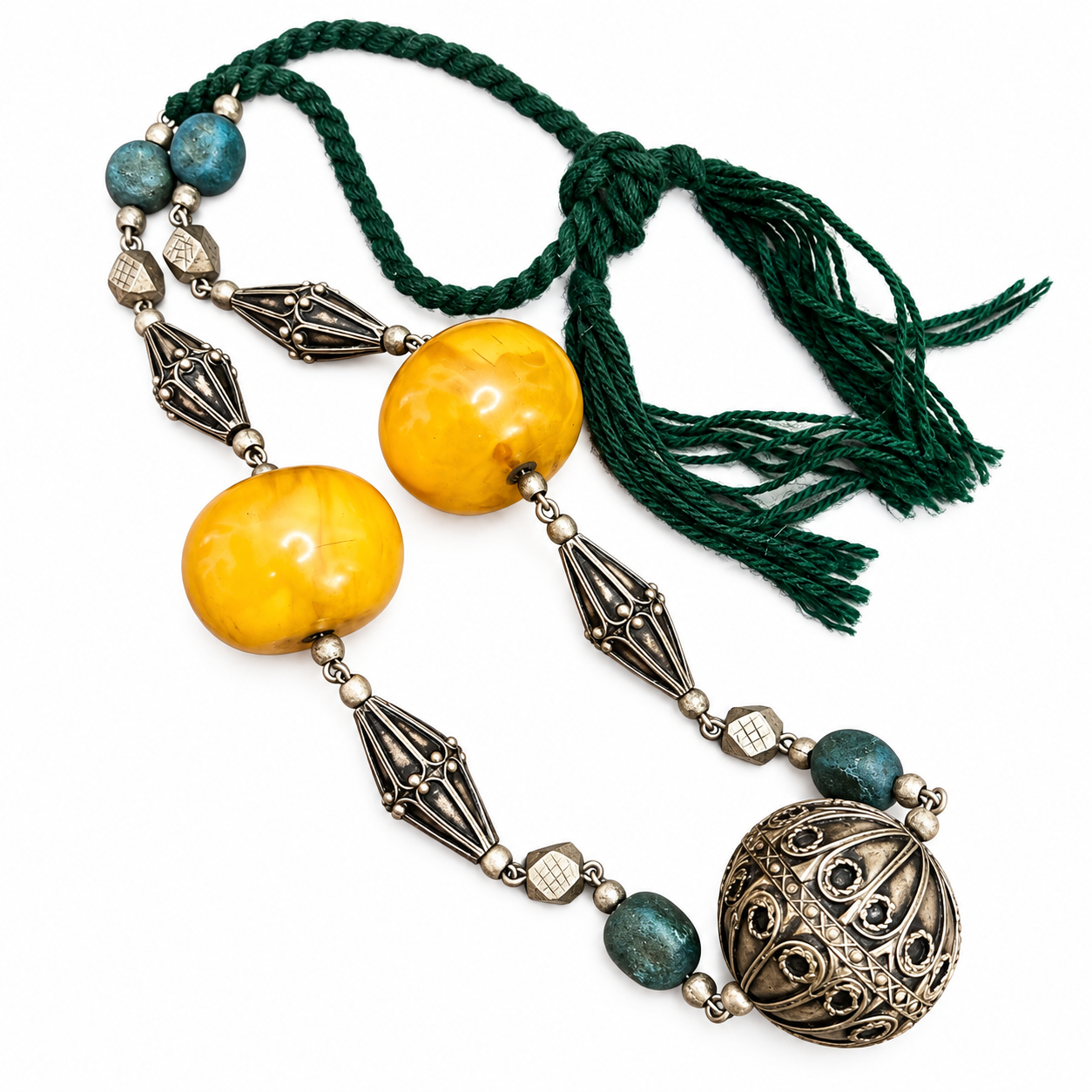 Vintage Berber Amazigh Amber Resin Bead North African Necklace