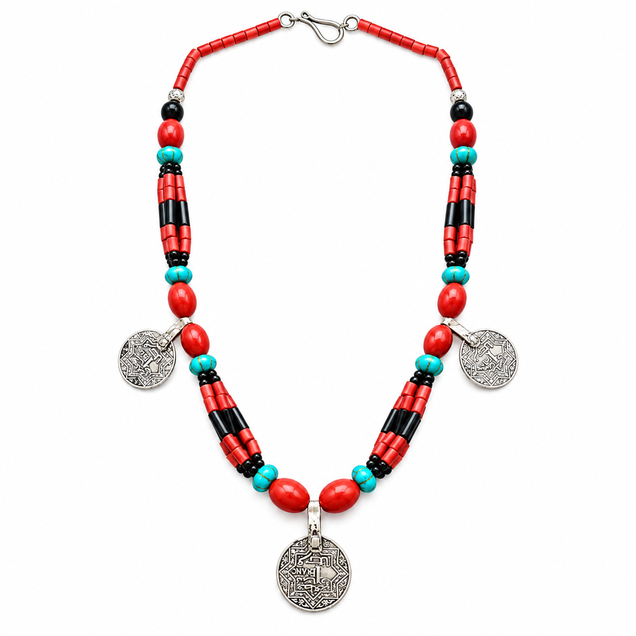 Vintage Berber Amazigh Antique Coin Coral Beaded Necklace