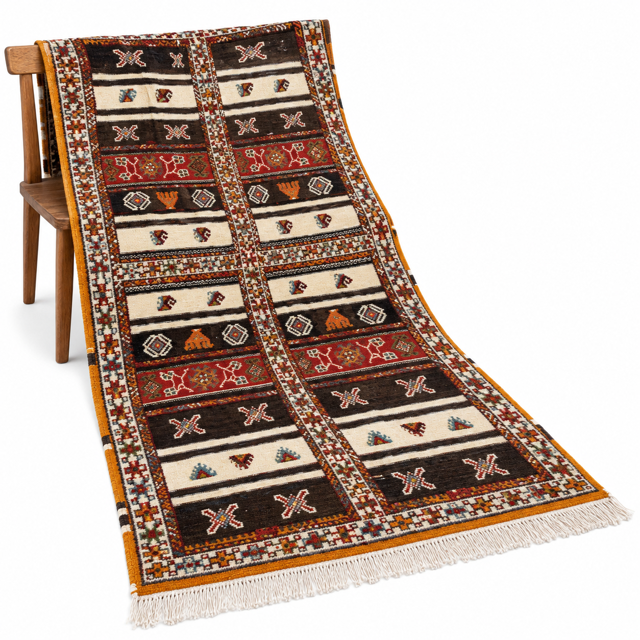 Ziri-Moon Amazigh Wool Rug with Geometric Vintage Carpet Design