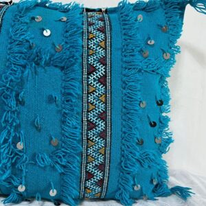 Amazigh Berber Turquoise Blue Handmade Wool Pillow Covers Set