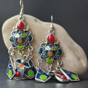Kabyle Amazigh Berbères Earrings with Colorful Hanging Traditional Design