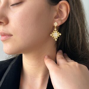 Amazigh Lion’s Paw Geometric Drop Earrings with Gold Vermeil Finish
