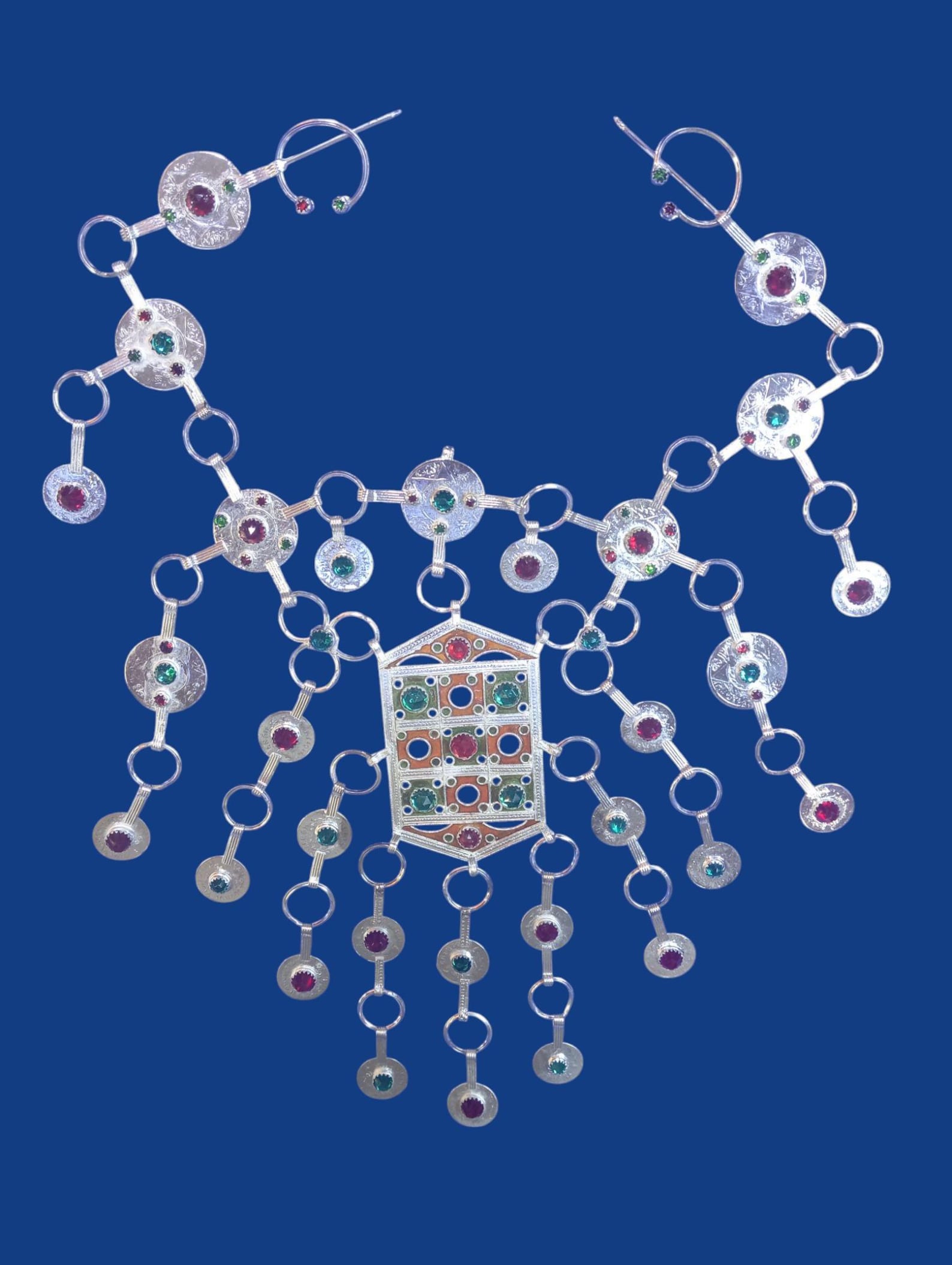 Handmade Amazigh Berber Traditional Neck Adornment Necklace with Silver-Plated Copper