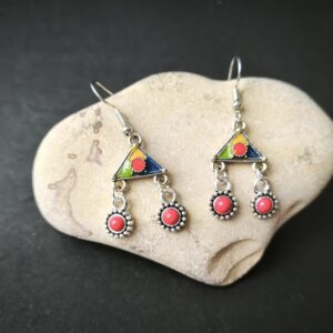 Amazigh Kabyle Berbères Traditional Dangling Earrings with Colorful Details