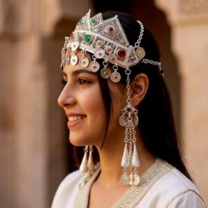 Amazigh Berber Bridal Headband with Silver Green Red Stones