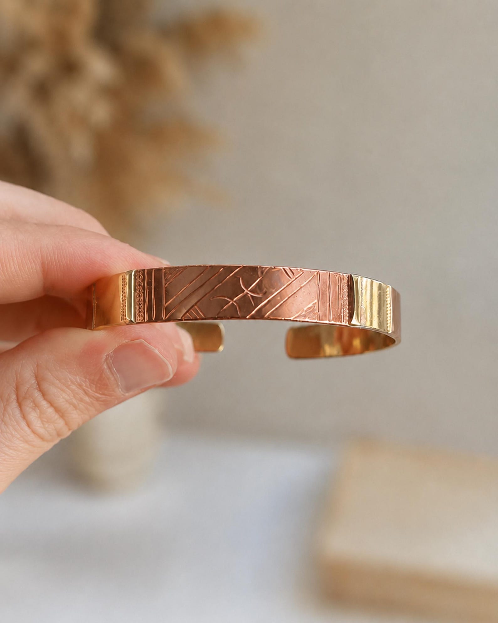 Amazigh Berber Tuareg Tifinagh Cuff Bracelet with Mixed Copper Silver Details