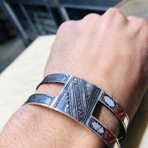 Amazigh Tuareg Berber Gravé Silver Bracelet Adjustable Cuff Maroc