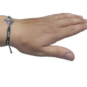 Amazigh Berber Triangle Stainless Steel Bracelet with Green Cord