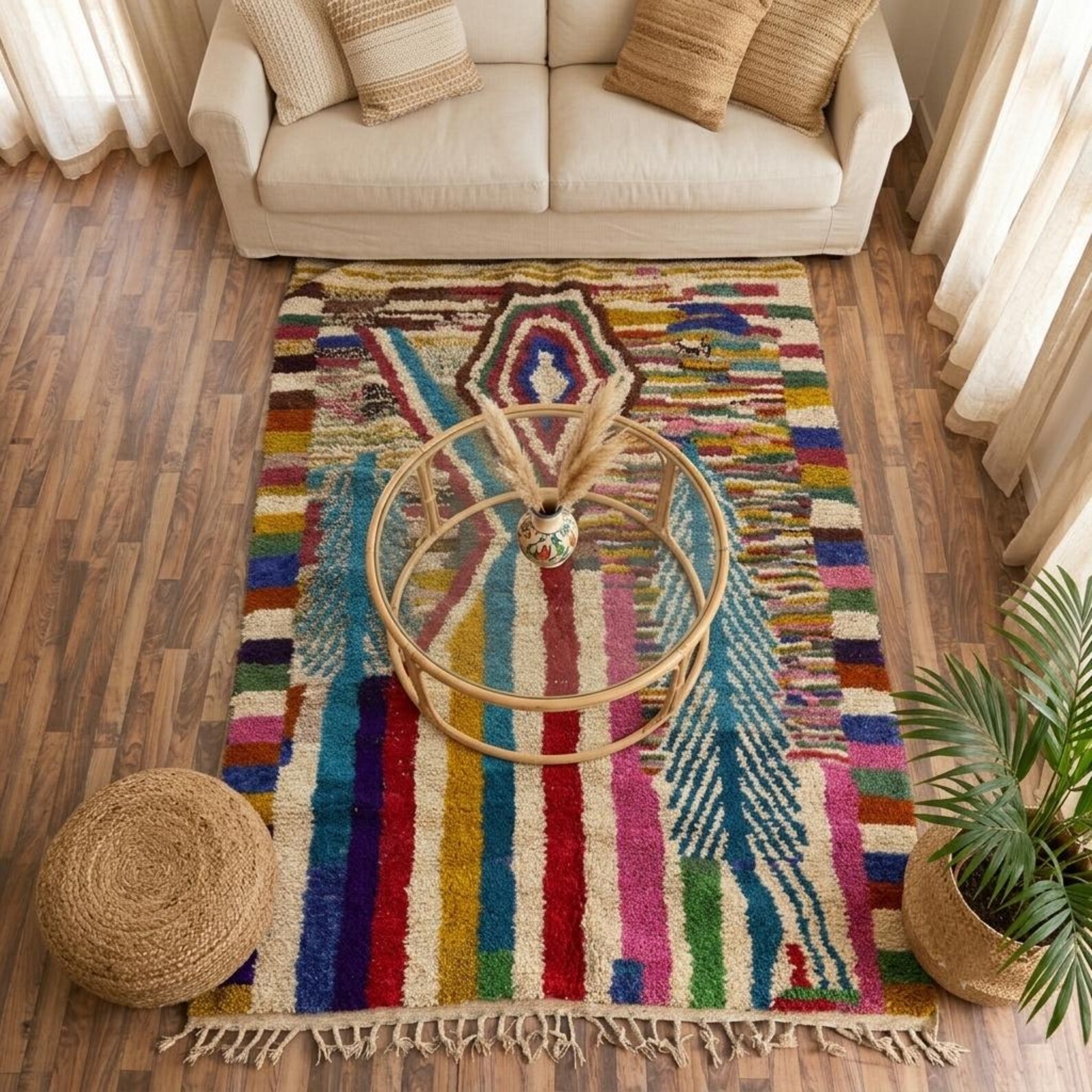 Colorful Custom Handwoven Amazigh Berber Boujaad Wool Area Rug