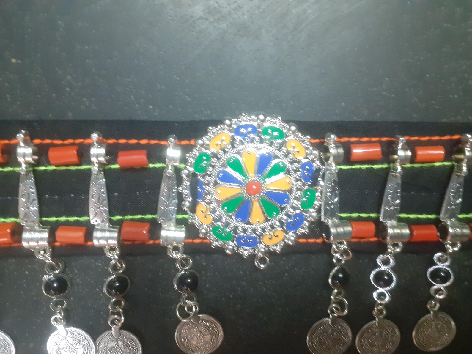 Amazigh Berber Beaded Belt with Silver Plated Artisan Design