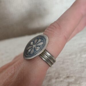 Amazigh Berber Niello Flower Silver Antique Ring Size 10