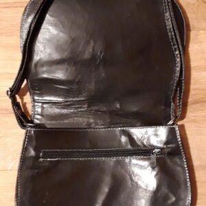 Amazigh Black Leather Handbag Bag with Traditional Motifs