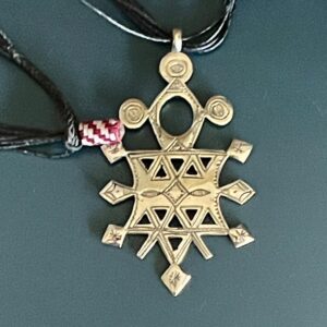 Amazigh Tuareg Silver Compass Cross Amulet rope Necklace