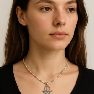 Amazigh Berber Tizerzit Necklace with Beaded Fibule Pendant