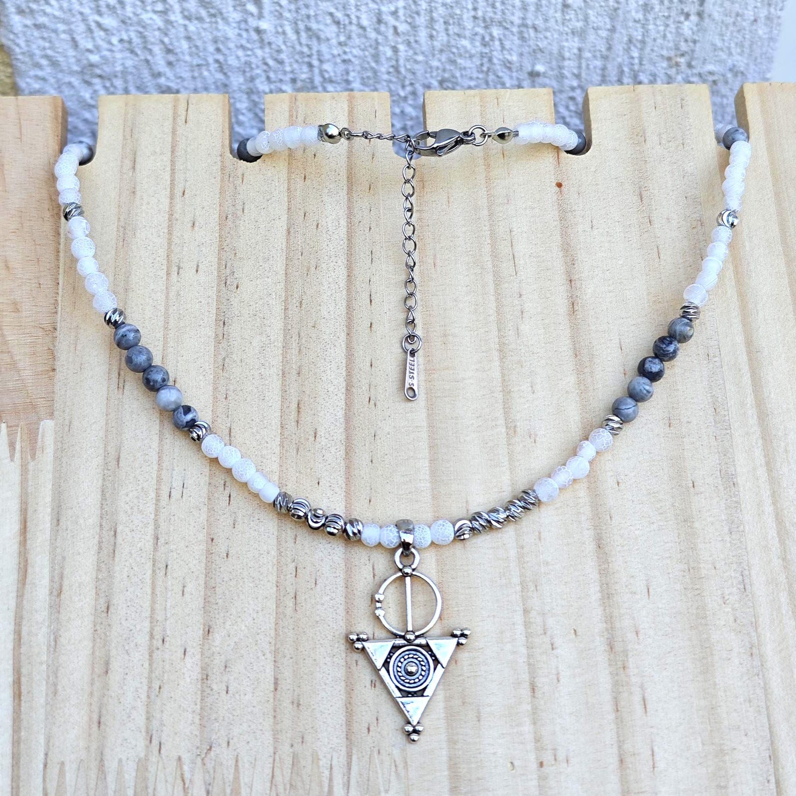 Amazigh Berber Tizerzit Necklace with Natural Stones and Steel