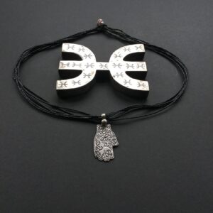Amazigh Berber Khamsa Hamsa Hand Amulet Necklace with Tuareg Cord