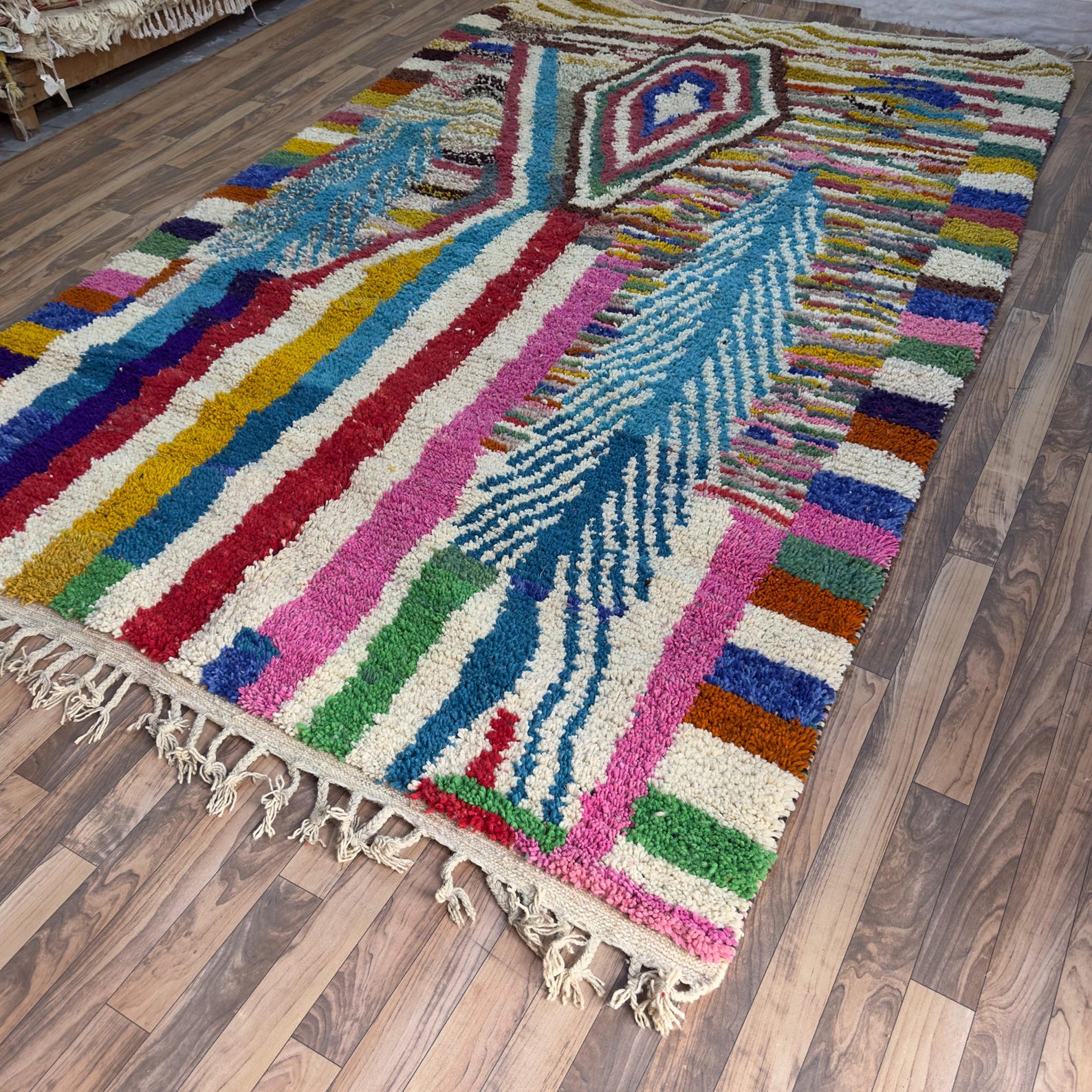 Colorful Custom Handwoven Amazigh Berber Boujaad Wool Area Rug
