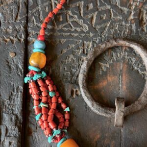 Amazigh Berber Tagmout Necklace with Coral Turquoise Copal Beads