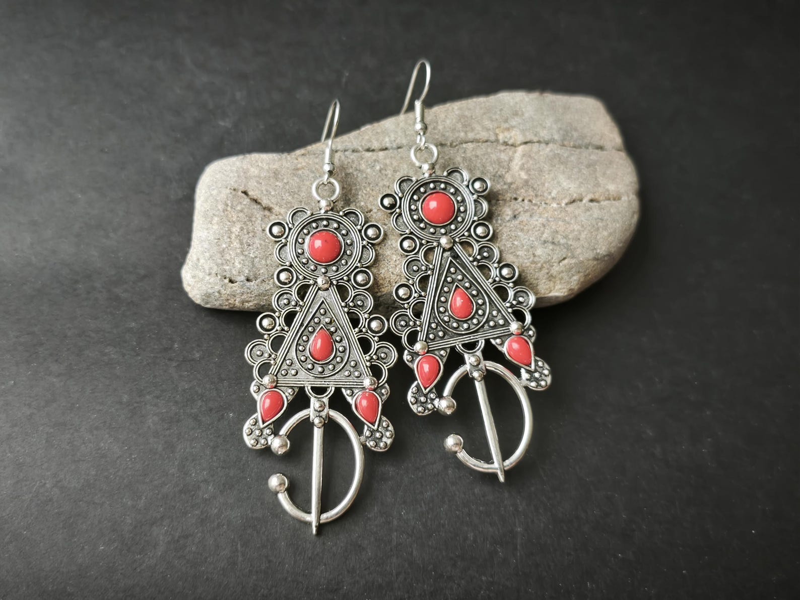Amazigh Kabyle Fibule Forme Earrings with Berber Motifs