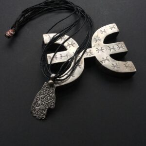 Amazigh Berber Khamsa Hamsa Hand Amulet Necklace with Tuareg Cord