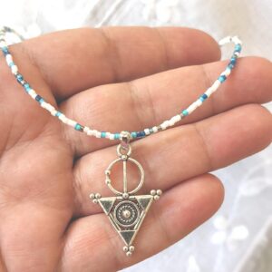 Amazigh Berber Tizerzit Necklace with Fibule Pendant and Beads