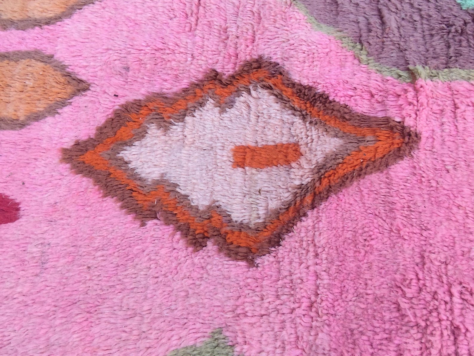 Colorful Berber Azilal Wool Rug with Geometric Handmade Design